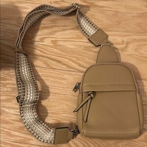 Tan Leather Crossbody Bag with Woven Strap